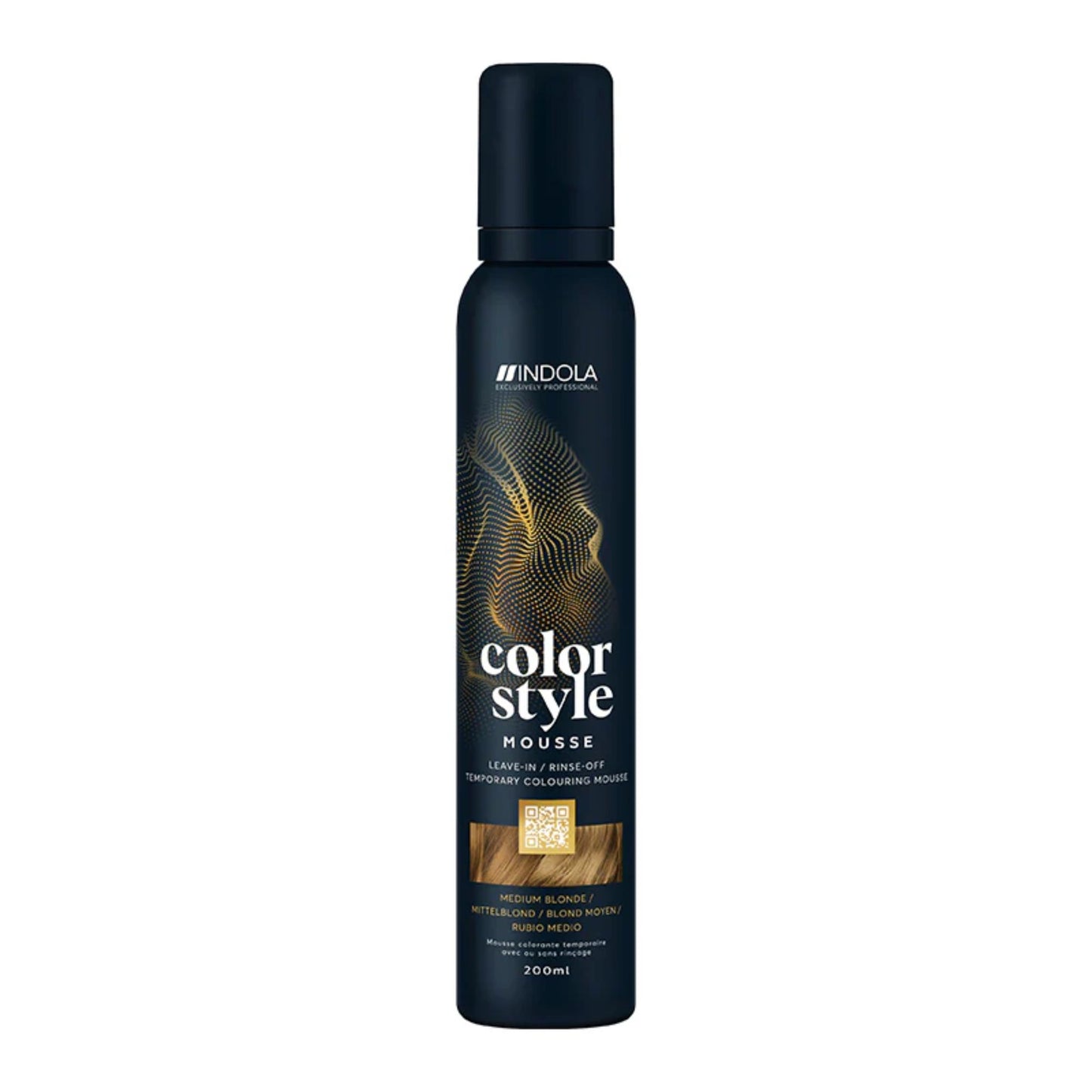 Indola Colour Style Mousse Medium Blonde 200ml temporary blonde mousse for colour refresh and styling