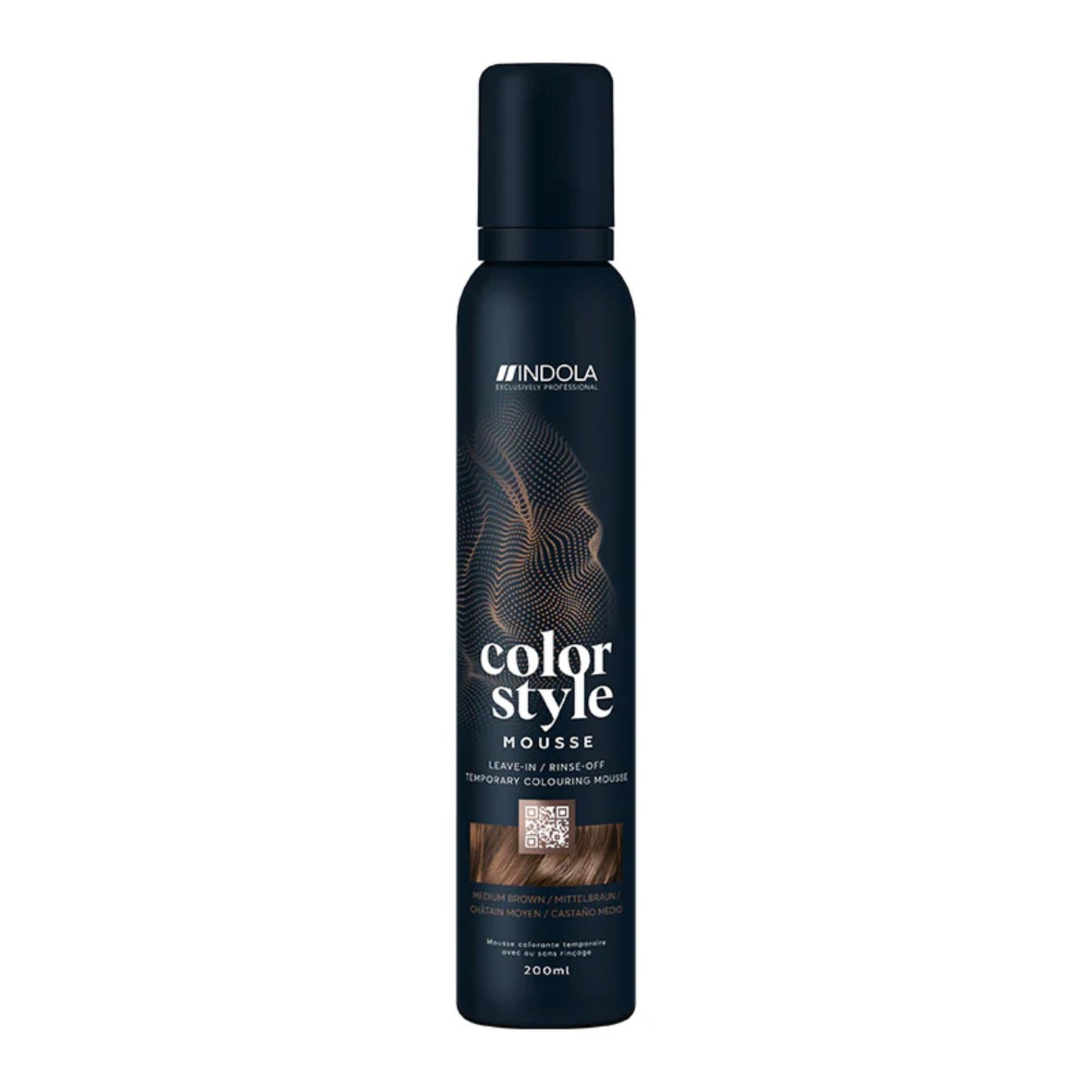 Indola Colour Style Mousse Medium Brown 200ml temporary brown colour mousse for styling and tone refresh
