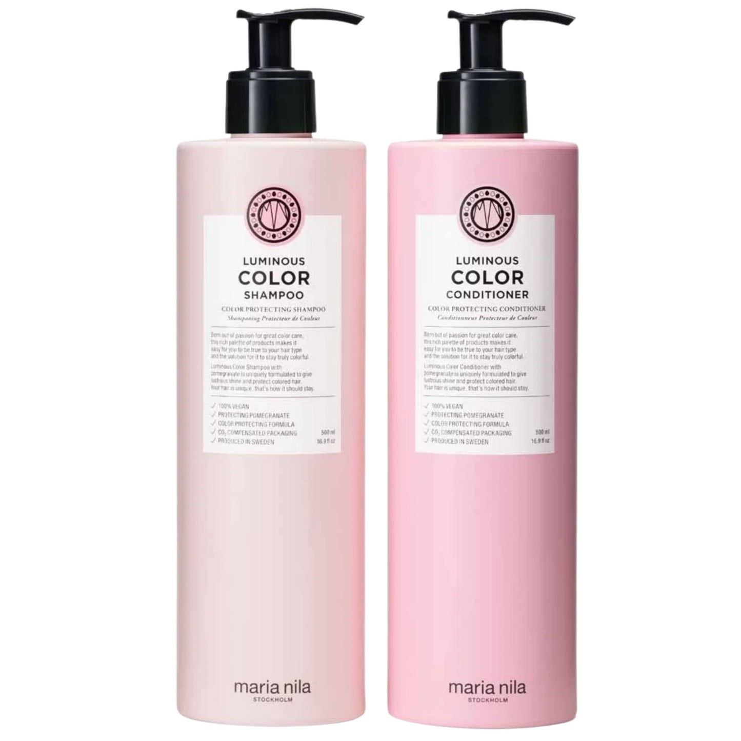 Maria Nila Luminous Colour Shampoo and Conditioner Duo 500ml colour protecting haircare set for dyed hair