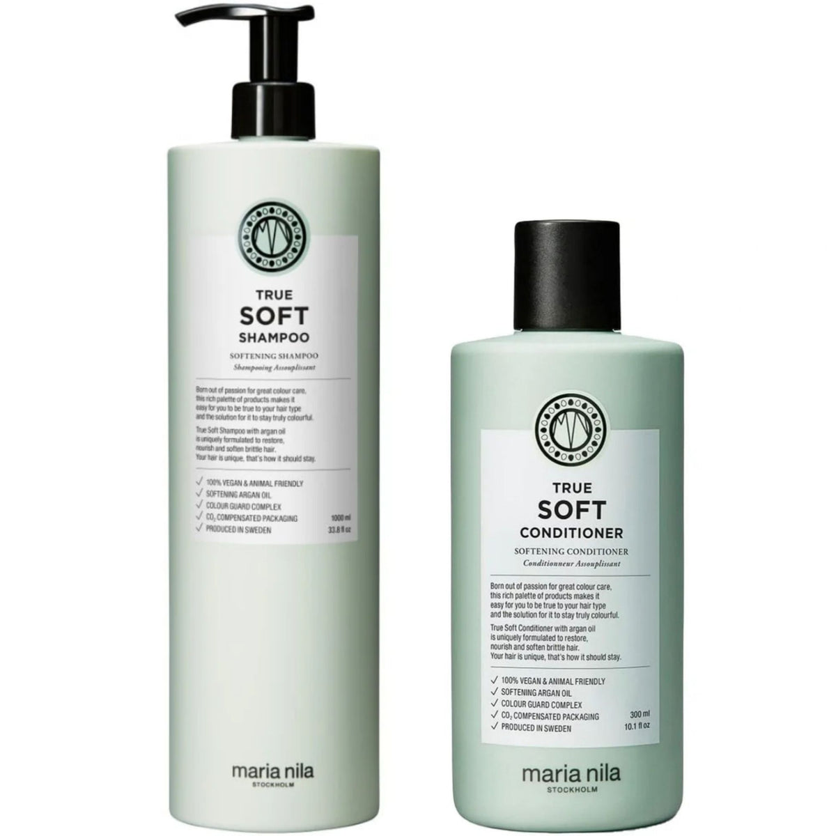 Maria Nila True Soft Shampoo 1000ml and Conditioner 300ml Duo for dry frizzy hair