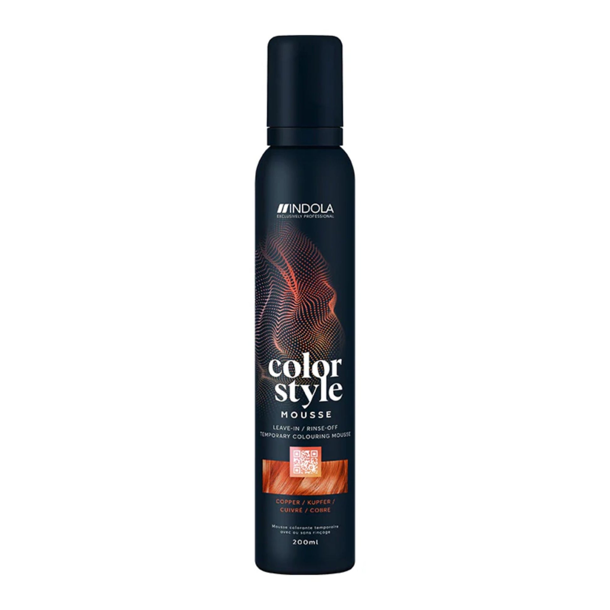 Indola Colour Style Mousse Copper 200ml temporary copper colour mousse for vibrant hair tone and styling