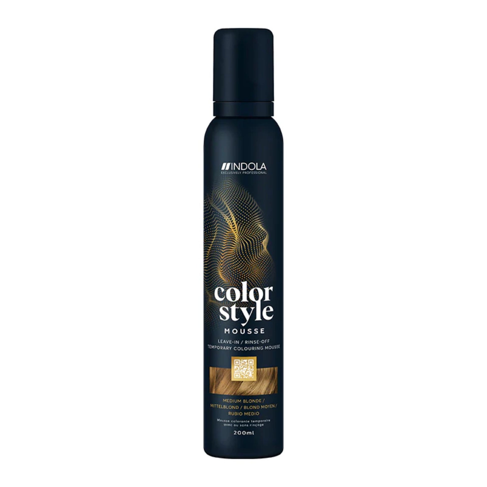 Indola Colour Style Mousse Medium Blonde 200ml temporary blonde mousse for colour refresh and styling