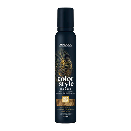 Indola Colour Style Mousse Medium Blonde 200ml temporary blonde mousse for colour refresh and styling