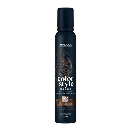 Indola Colour Style Mousse Medium Brown 200ml temporary brown colour mousse for styling and tone refresh