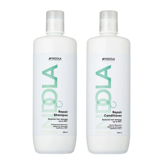 Indola Repair Shampoo and Conditioner Duo 1000ml salon size repairing haircare set for damaged hair