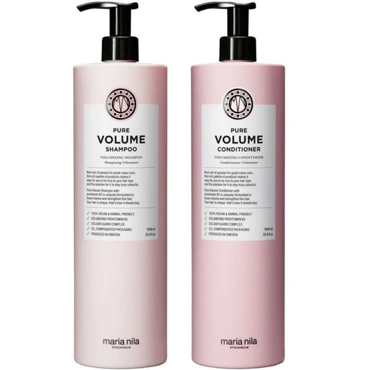 Maria Nila Pure Volume Shampoo and Conditioner Duo 1000ml salon size volumising haircare set for fine hair