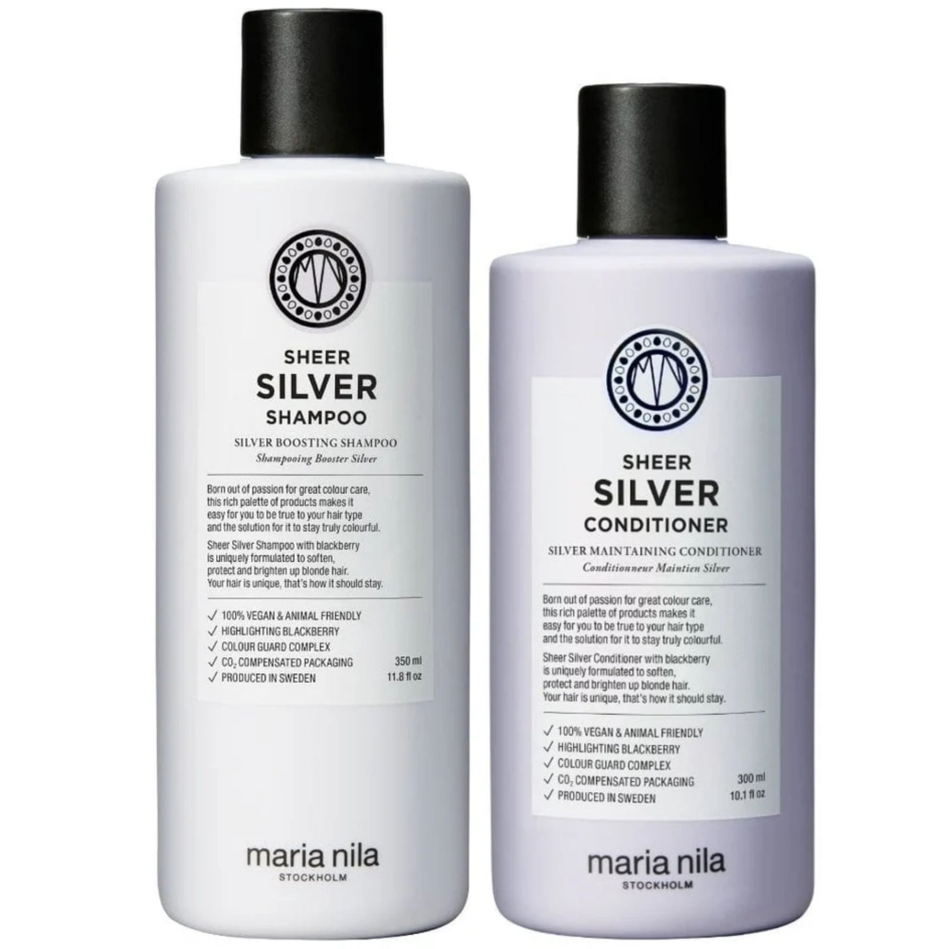 Maria Nila Sheer Silver Shampoo 350ml and Conditioner 300ml Duo purple toning haircare set