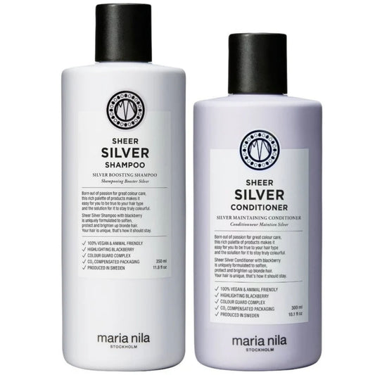 Maria Nila Sheer Silver Shampoo 350ml and Conditioner 300ml Duo purple toning haircare set