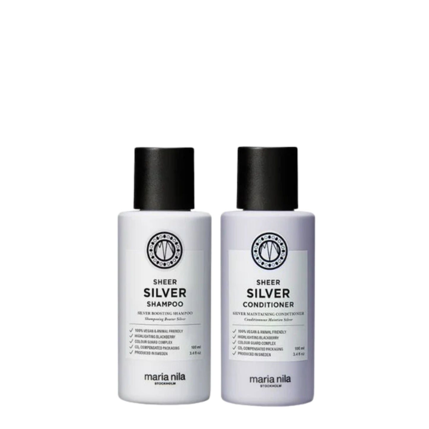 Maria Nila Sheer Silver Shampoo and Conditioner Duo 100ml travel purple toning haircare set