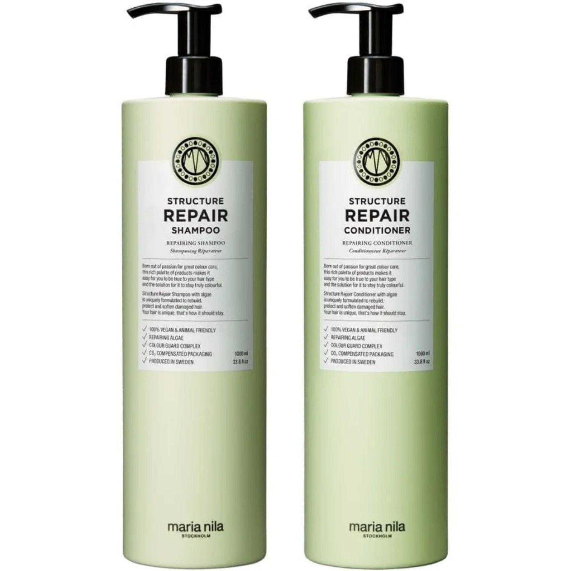 Maria Nila Structure Repair Shampoo and Conditioner Duo 1000ml salon size repairing haircare set for damaged hair