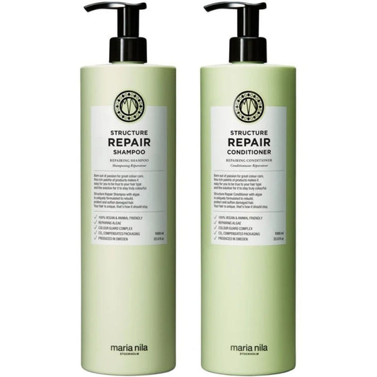 Maria Nila Structure Repair Shampoo and Conditioner Duo 1000ml salon size repairing haircare set for damaged hair