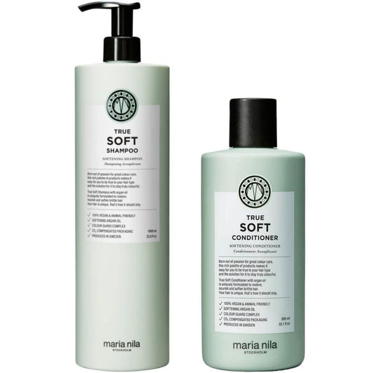 Maria Nila True Soft Shampoo 1000ml and Conditioner 300ml Duo for dry frizzy hair