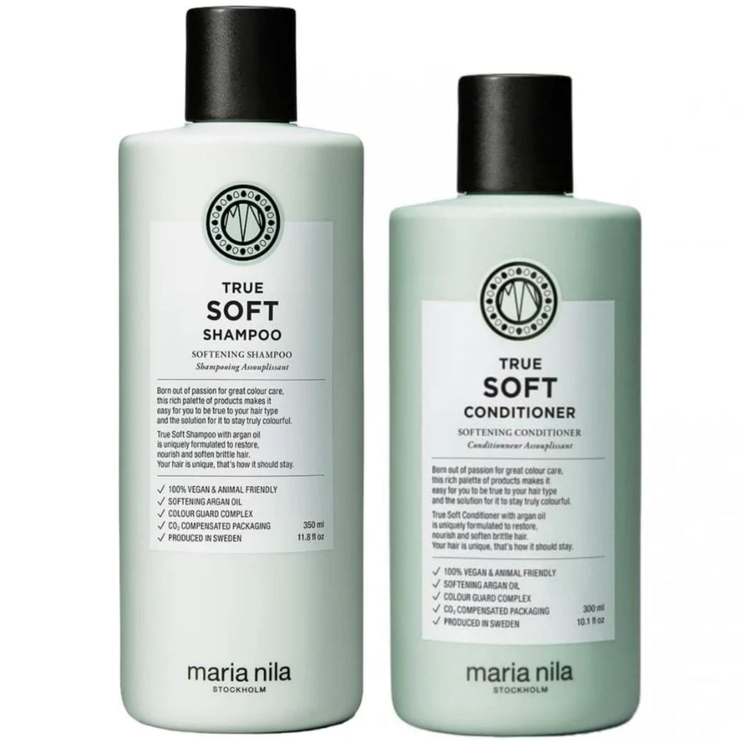 Maria Nila True Soft Shampoo 350ml and Conditioner 300ml Duo hydrating haircare set for dry hair