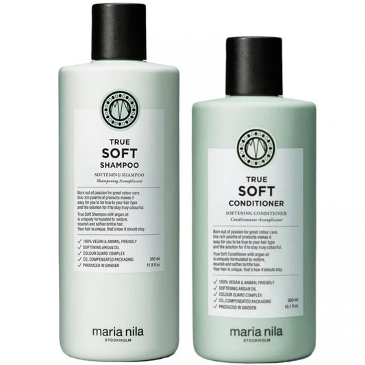 Maria Nila True Soft Shampoo 350ml and Conditioner 300ml Duo hydrating haircare set for dry hair