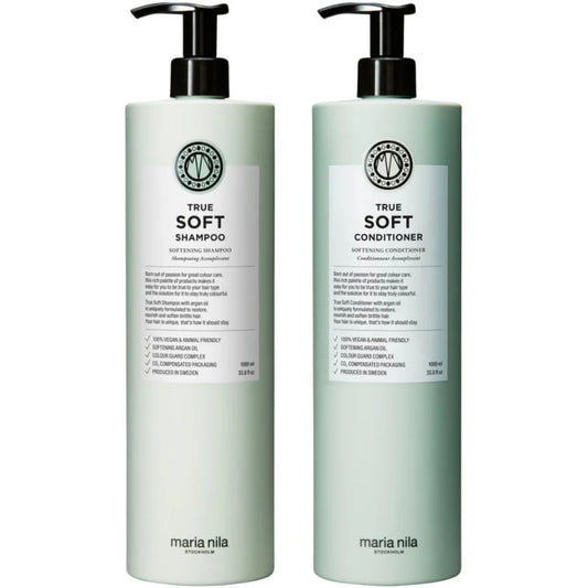Maria Nila True Soft Shampoo and Conditioner Duo 1000ml salon size hydrating haircare set