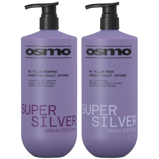 Osmo Super Silver No Yellow Shampoo and Mask Duo 1000ml purple toning haircare set for blonde and grey hair